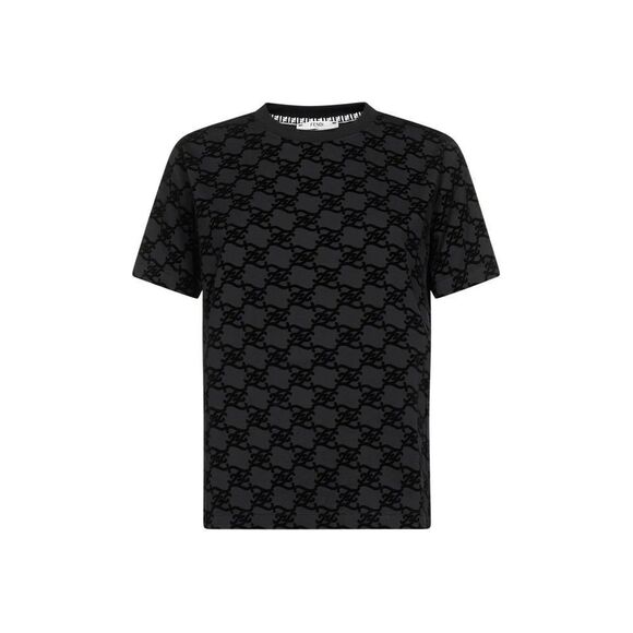 FENDI Karligraphy Flocked Logo T-Shirt Velvet Monogram Men's - Picture 1 of 4